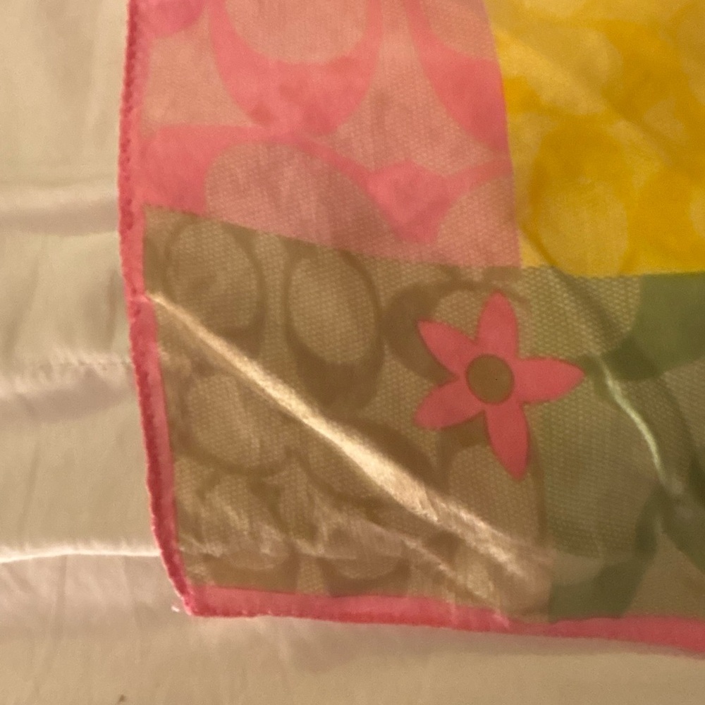 Coach Pink and Green 100% Silk neck/hair/purse Scarf, the Hamptons collection. - Picture 8 of 17